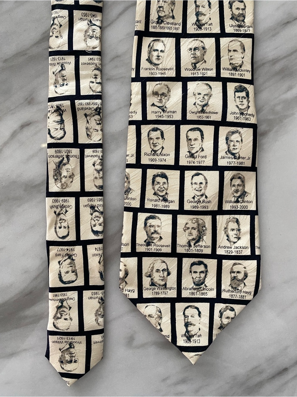 Presidential Portraits Silk Tie - Cream & Black
